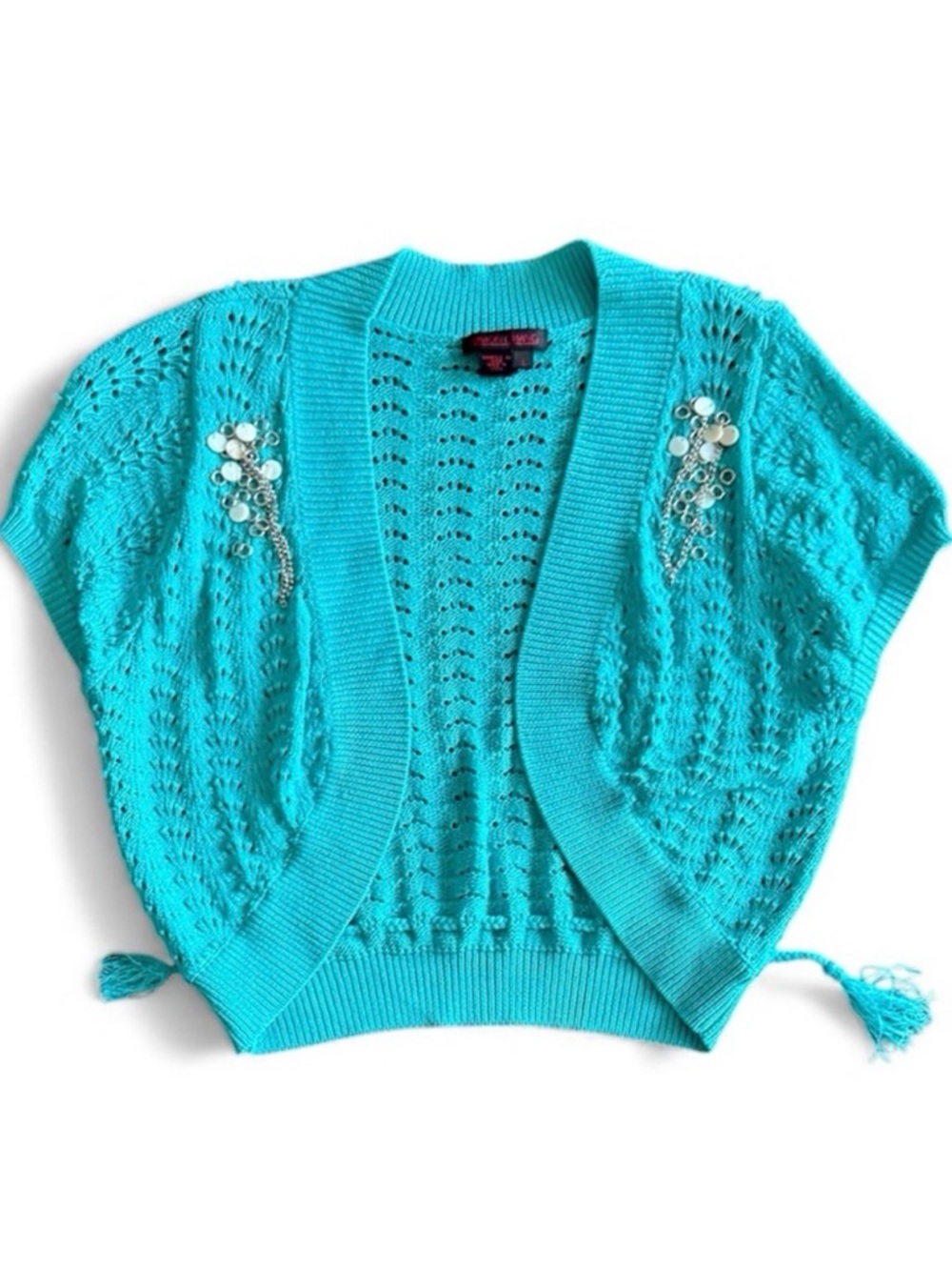 Simon Chang Turquoise Open-Knit Cardigan Fit medium - Picture 6 of 6